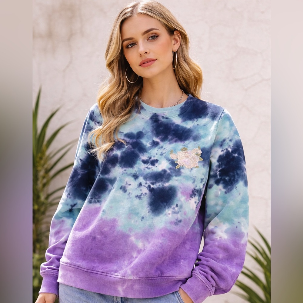 Blind Rooster Tie Dye Embroidered Unisex‎ Y2K Fairycore Streetwear Sweatshirt